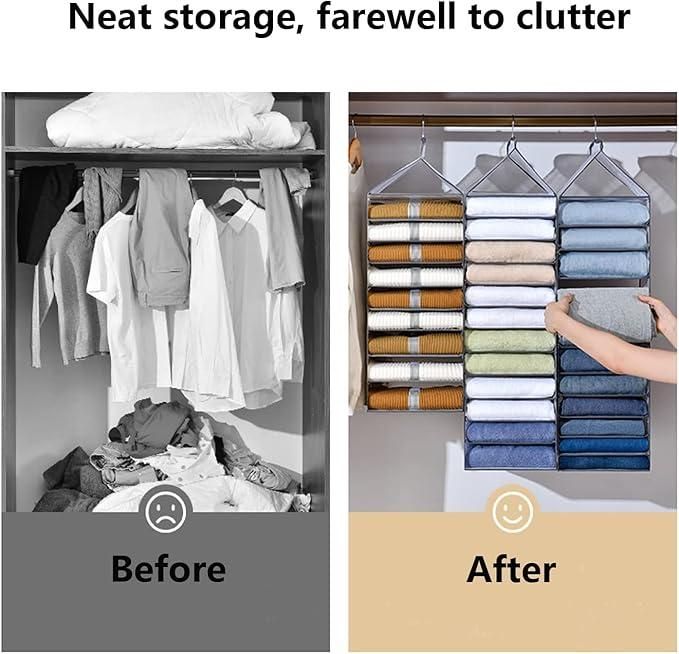Hanging Closet Foldable Organizer – 6-Slot PVC Mesh Wardrobe Storage