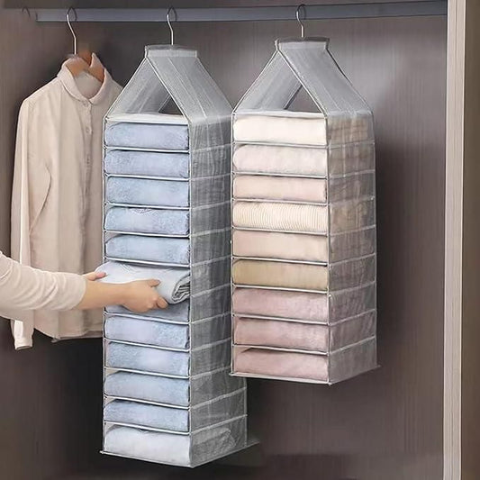 Hanging Closet Foldable Organizer – 6-Slot PVC Mesh Wardrobe Storage